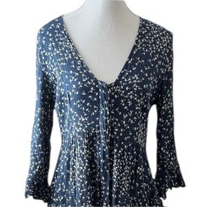 Ganni Blue Floral Ruffle Tiered Long Sleeve Maxi‎ Dress Size 38 Viscose Crepe